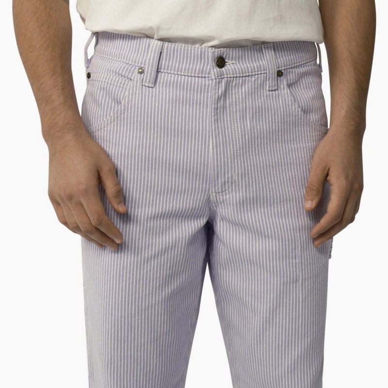 Men's Dickies Garyville Regular Fit Hickory Stripe Carpenter Pants Purple | 946251RQL