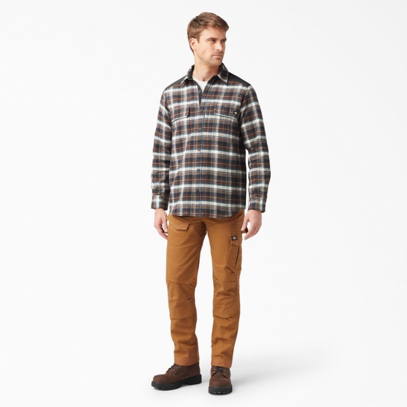 Men's Dickies Heavyweight Brawny Flannel Shirt Brown | 306275DFG