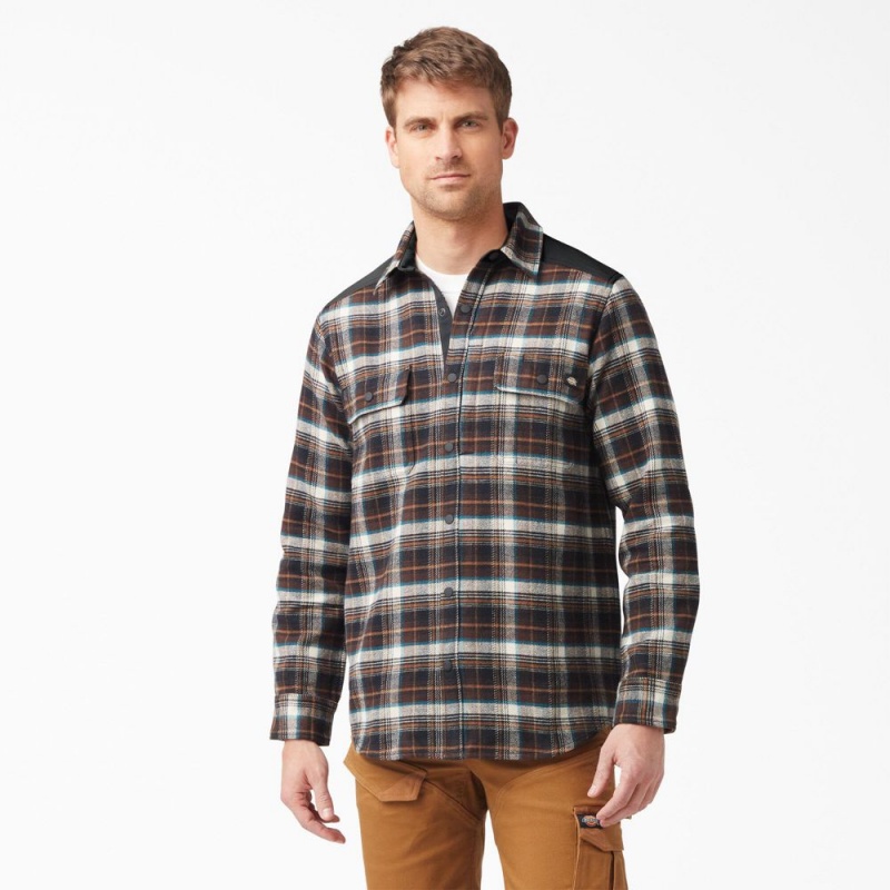 Men\'s Dickies Heavyweight Brawny Flannel Shirt Brown | 306275DFG