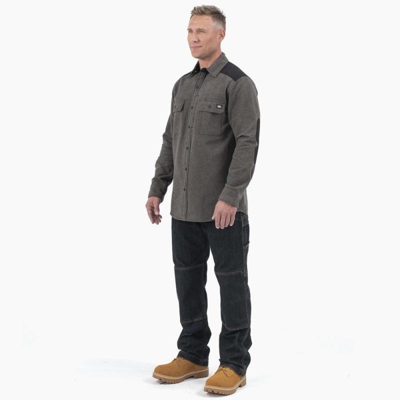 Men's Dickies Heavyweight Brawny Flannel Shirt Grey | 279301MVY