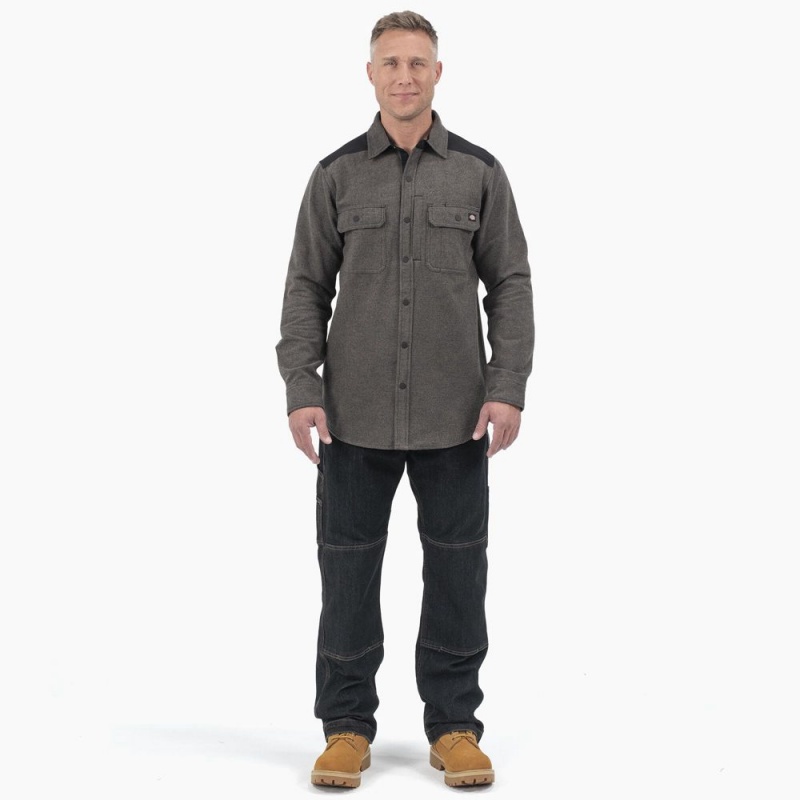 Men's Dickies Heavyweight Brawny Flannel Shirt Grey | 279301MVY