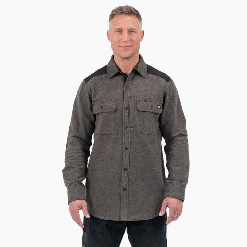 Men\'s Dickies Heavyweight Brawny Flannel Shirt Grey | 279301MVY