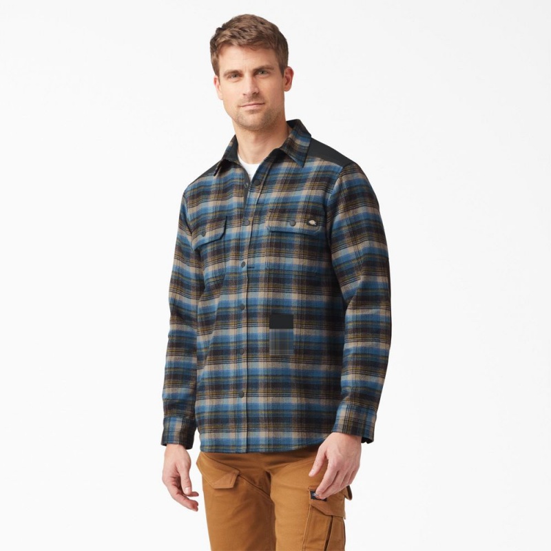 Men\'s Dickies Heavyweight Brawny Flannel Shirt Blue | 453790MOJ