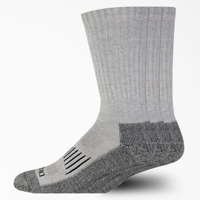 Men\'s Dickies Heavyweight Crew 3-Pack Socks Grey | 701594EJQ