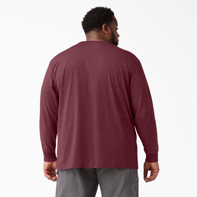 Men's Dickies Heavyweight Heathered Long Sleeve Pocket T-Shirt Burgundy | 872149BNC