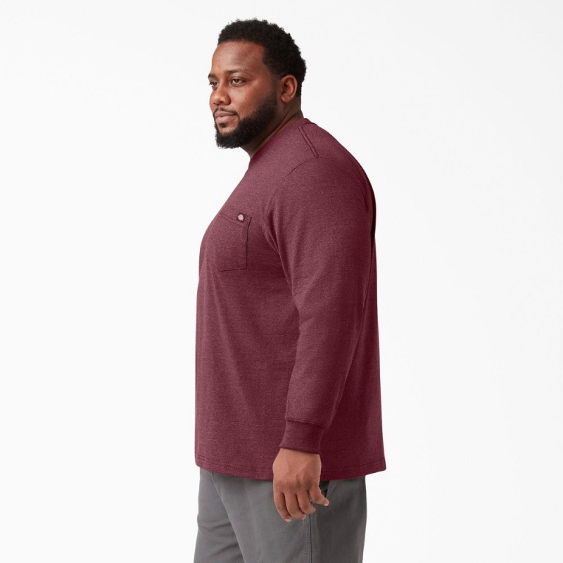 Men's Dickies Heavyweight Heathered Long Sleeve Pocket T-Shirt Burgundy | 872149BNC