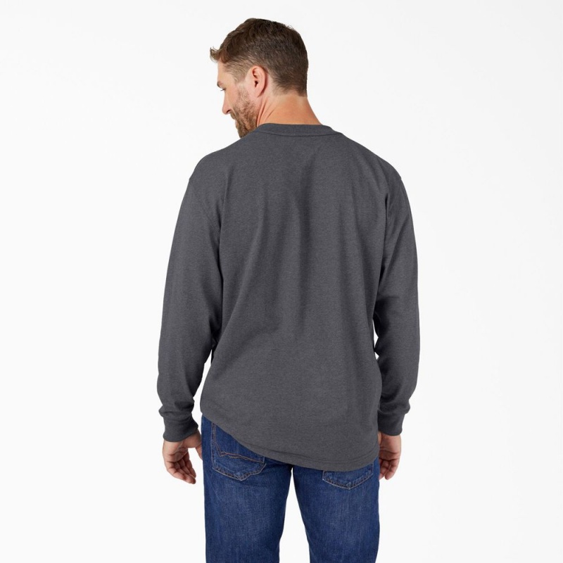 Men's Dickies Heavyweight Heathered Long Sleeve Pocket T-Shirt Grey | 309756ORV