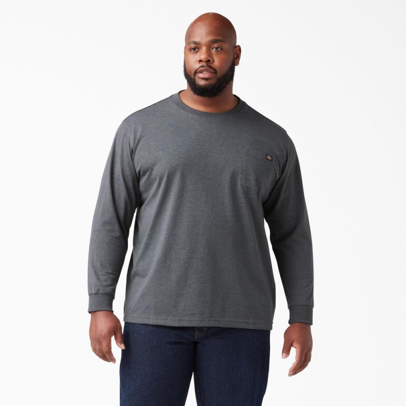 Men's Dickies Heavyweight Heathered Long Sleeve Pocket T-Shirt Grey | 309756ORV