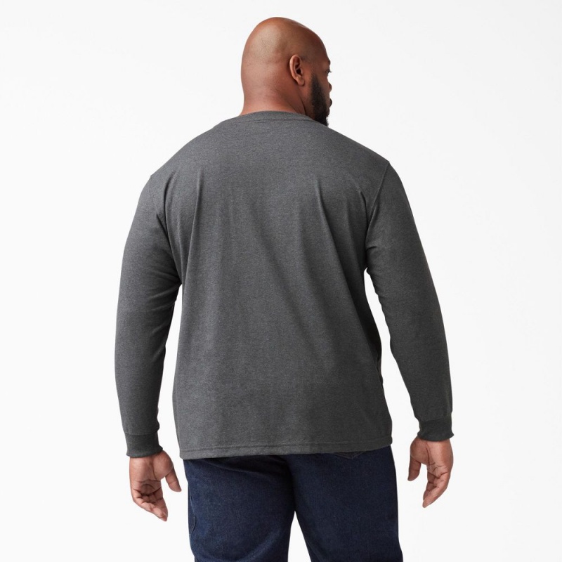 Men's Dickies Heavyweight Heathered Long Sleeve Pocket T-Shirt Grey | 309756ORV