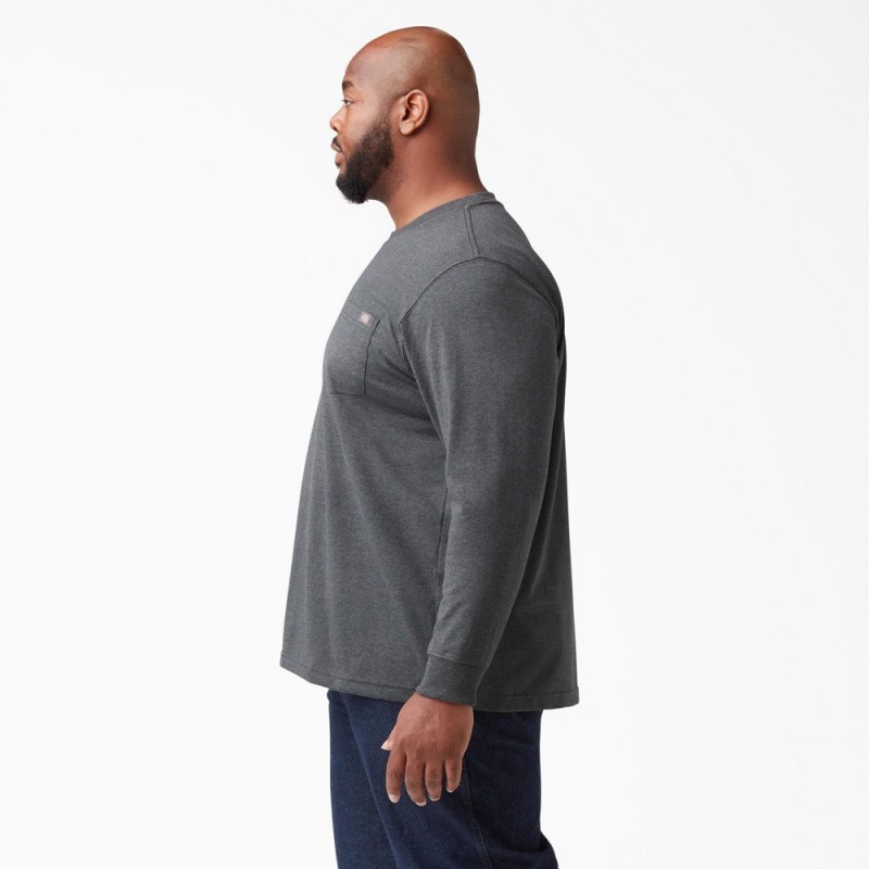 Men's Dickies Heavyweight Heathered Long Sleeve Pocket T-Shirt Grey | 309756ORV