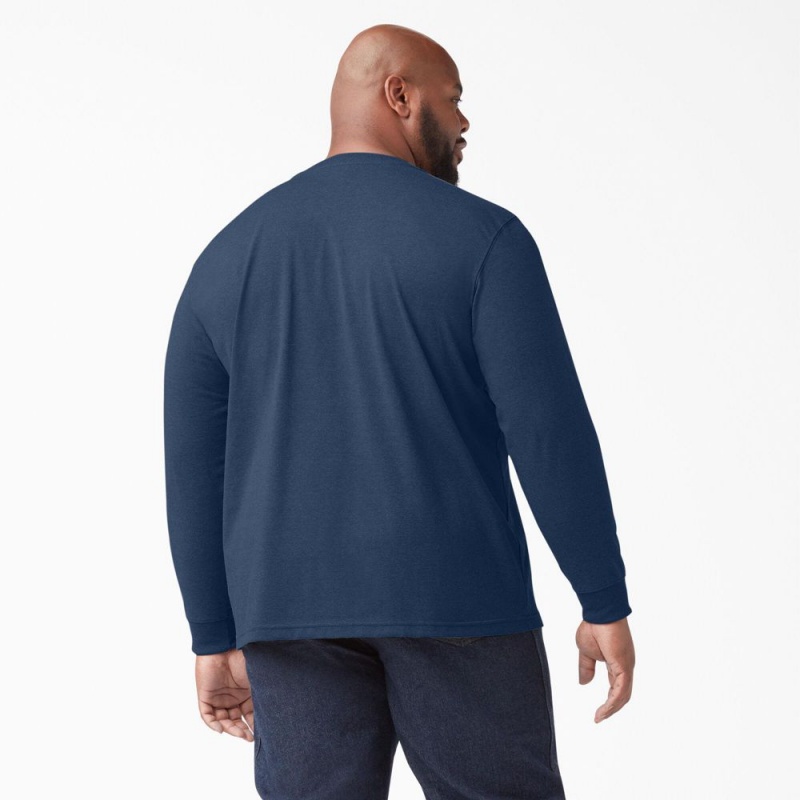 Men's Dickies Heavyweight Heathered Long Sleeve Henley T-Shirt Navy | 714028GEN