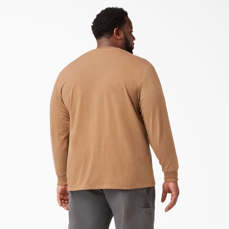 Men's Dickies Heavyweight Heathered Long Sleeve Henley T-Shirt Brown | 108293FJR