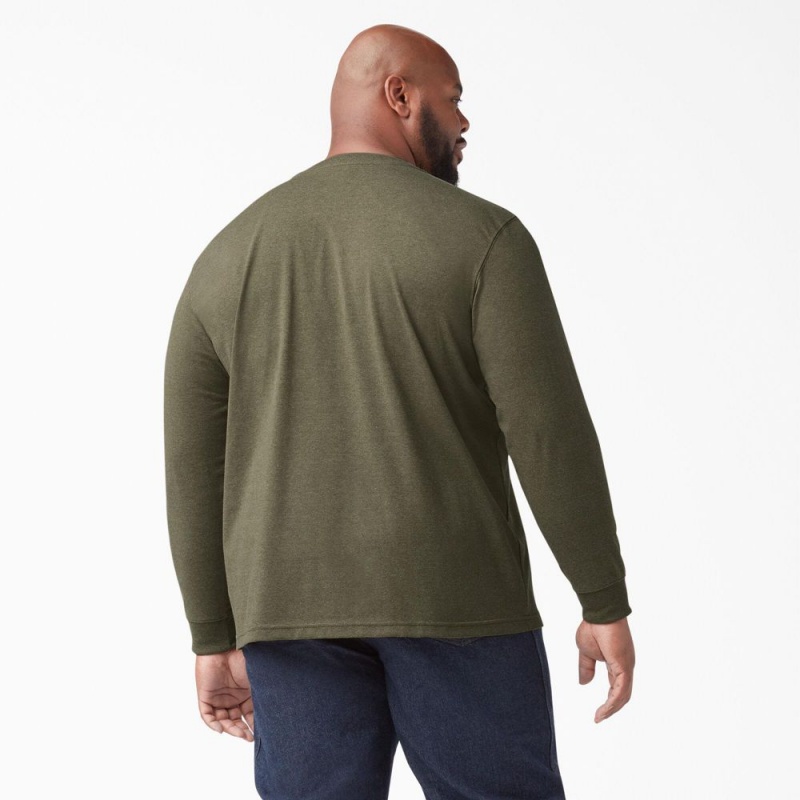 Men's Dickies Heavyweight Heathered Long Sleeve Henley T-Shirt Green | 138056TYW