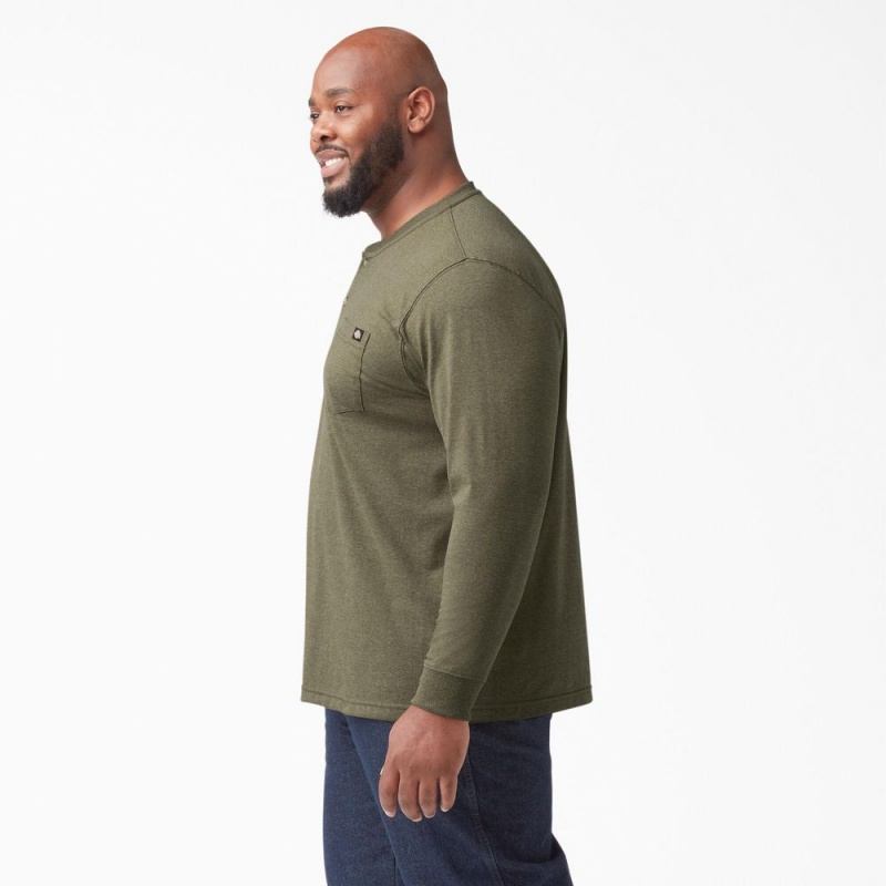 Men's Dickies Heavyweight Heathered Long Sleeve Henley T-Shirt Green | 138056TYW