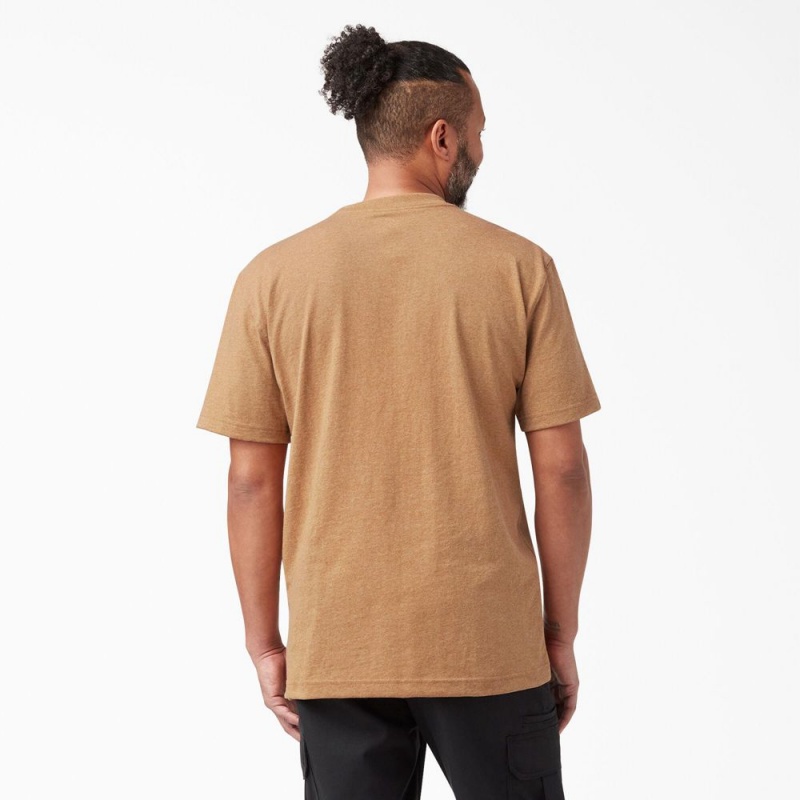 Men's Dickies Heavyweight Heathered Short Sleeve Pocket T-Shirt Brown | 395084UFM