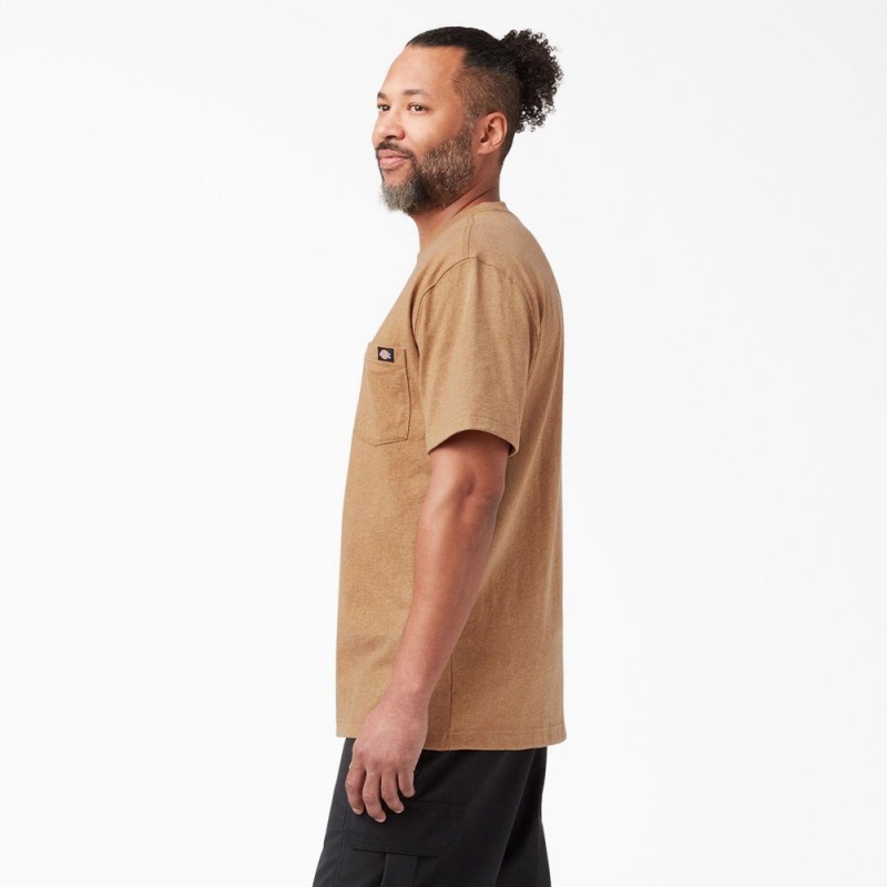 Men's Dickies Heavyweight Heathered Short Sleeve Pocket T-Shirt Brown | 395084UFM