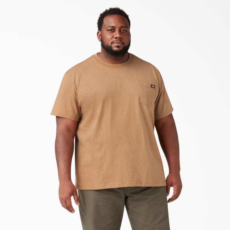 Men's Dickies Heavyweight Heathered Short Sleeve Pocket T-Shirt Brown | 395084UFM