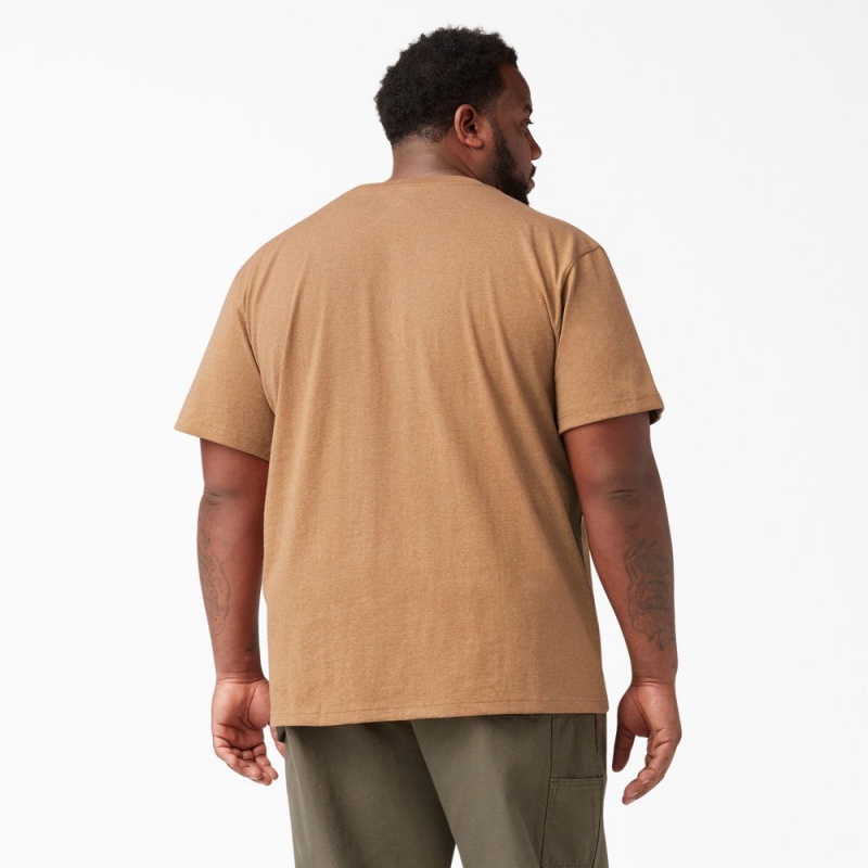 Men's Dickies Heavyweight Heathered Short Sleeve Pocket T-Shirt Brown | 395084UFM