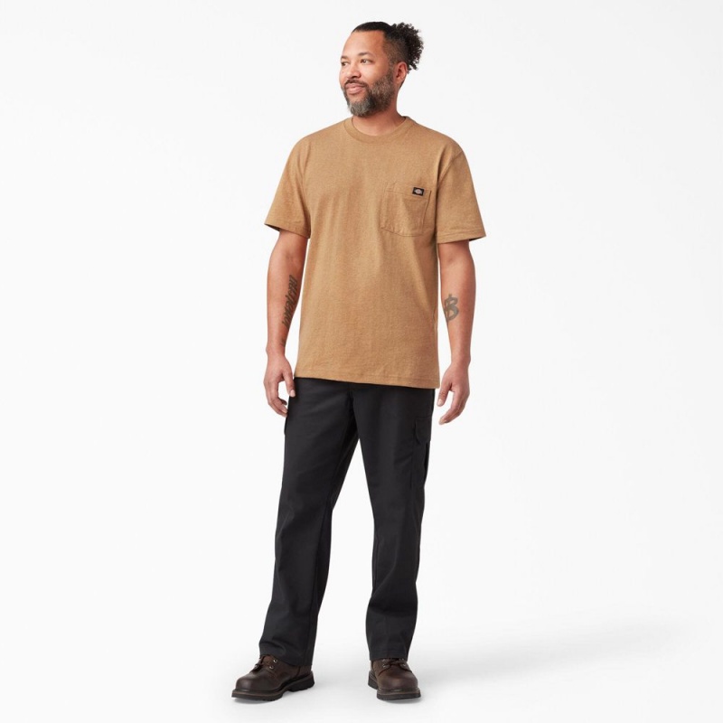 Men's Dickies Heavyweight Heathered Short Sleeve Pocket T-Shirt Brown | 395084UFM