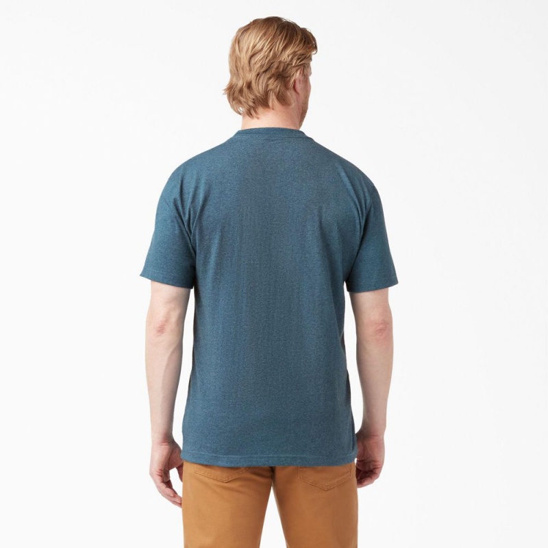 Men's Dickies Heavyweight Heathered Short Sleeve Pocket T-Shirt Blue | 140392SAP