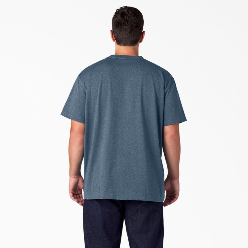 Men's Dickies Heavyweight Heathered Short Sleeve Pocket T-Shirt Blue | 140392SAP