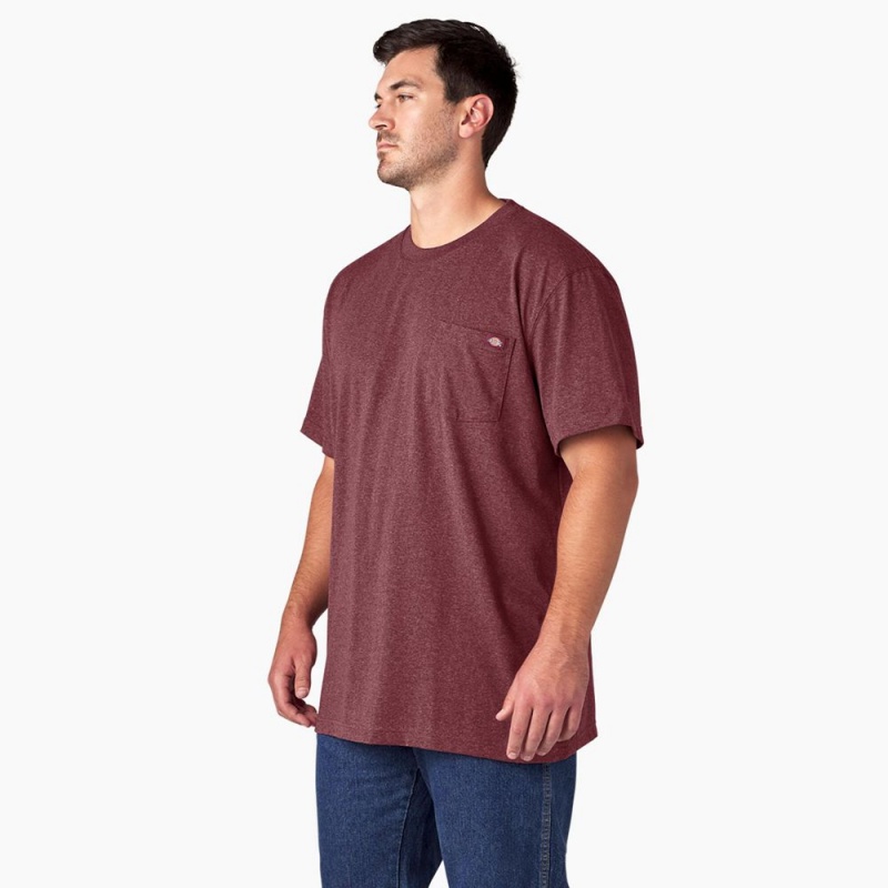 Men's Dickies Heavyweight Heathered Short Sleeve Pocket T-Shirt Burgundy | 049256BIJ