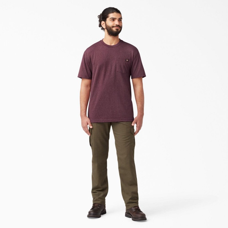 Men's Dickies Heavyweight Heathered Short Sleeve Pocket T-Shirt Burgundy | 049256BIJ