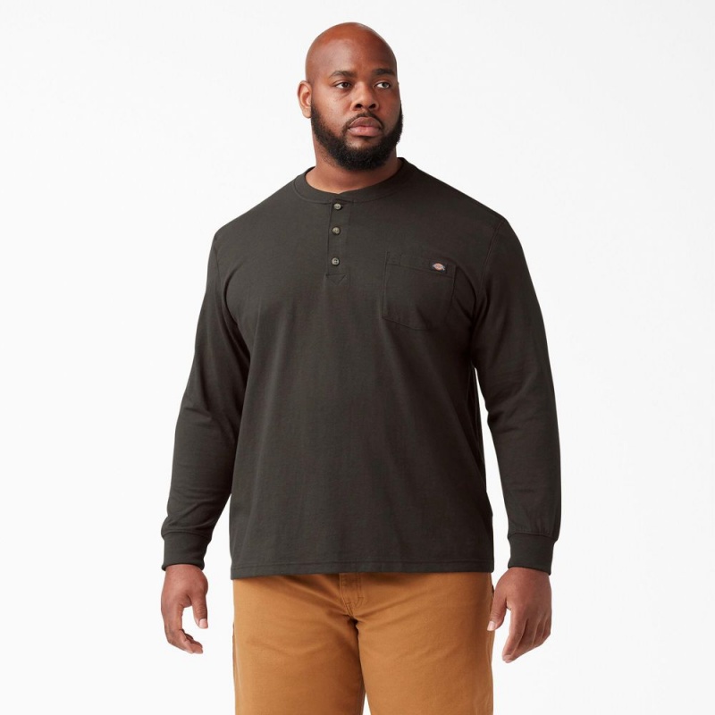 Men's Dickies Heavyweight Long Sleeve Henley T-Shirt Grey | 376510QXG