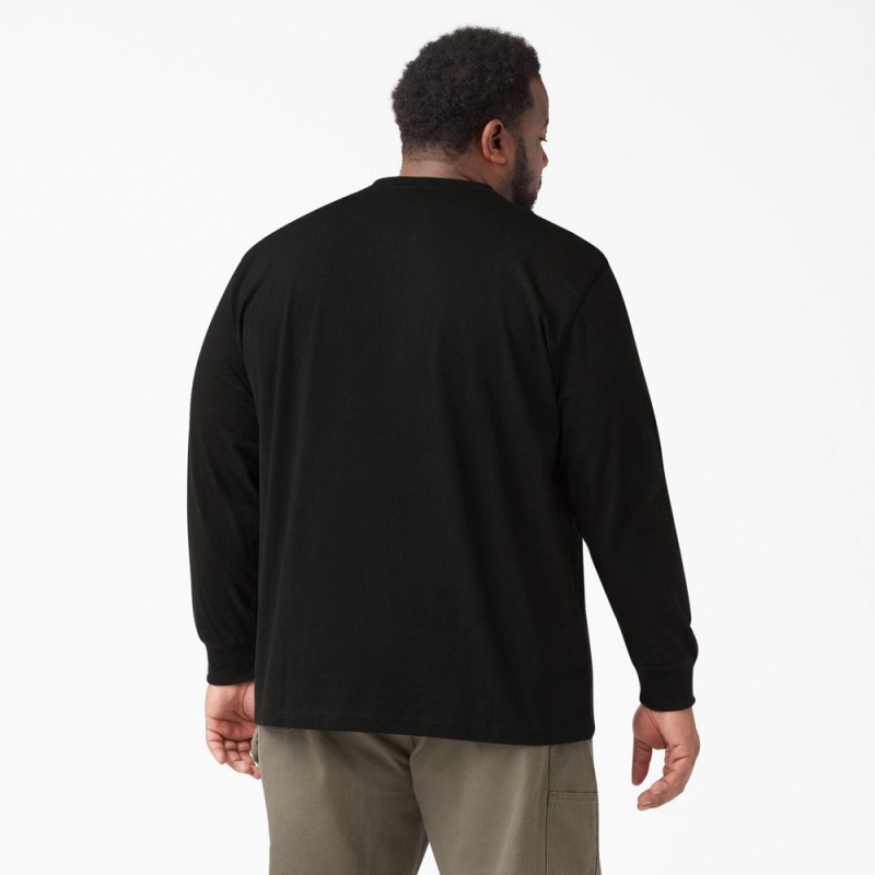 Men's Dickies Heavyweight Long Sleeve Henley T-Shirt Black | 207489AIH