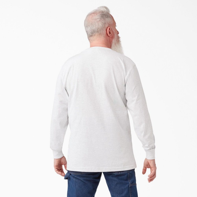 Men's Dickies Heavyweight Long Sleeve Pocket T-Shirt White | 718360BEW