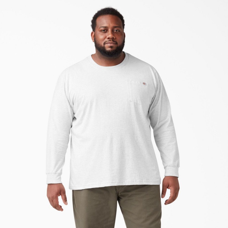 Men's Dickies Heavyweight Long Sleeve Pocket T-Shirt White | 718360BEW