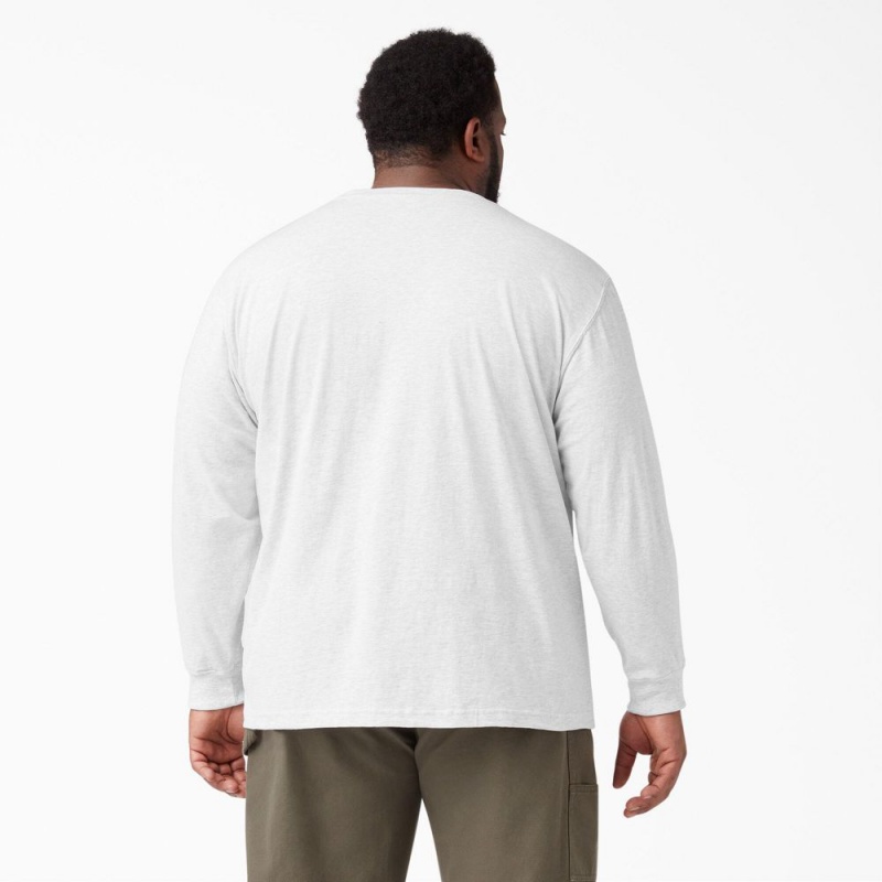 Men's Dickies Heavyweight Long Sleeve Pocket T-Shirt White | 718360BEW