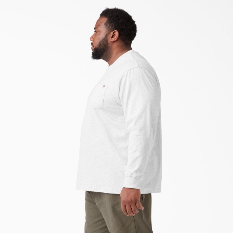 Men's Dickies Heavyweight Long Sleeve Pocket T-Shirt White | 718360BEW