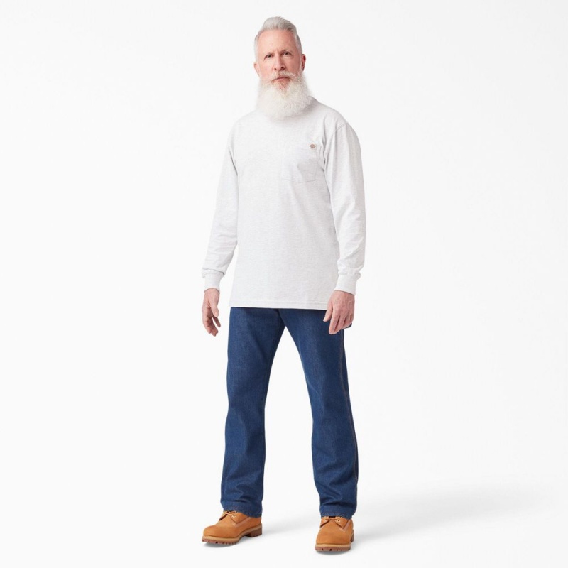 Men's Dickies Heavyweight Long Sleeve Pocket T-Shirt White | 718360BEW