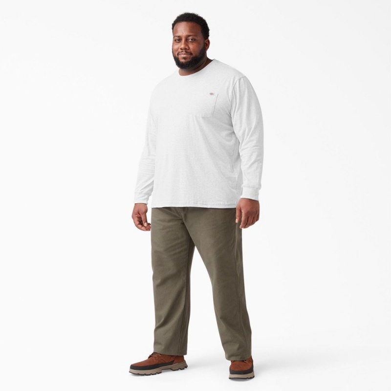 Men's Dickies Heavyweight Long Sleeve Pocket T-Shirt White | 718360BEW