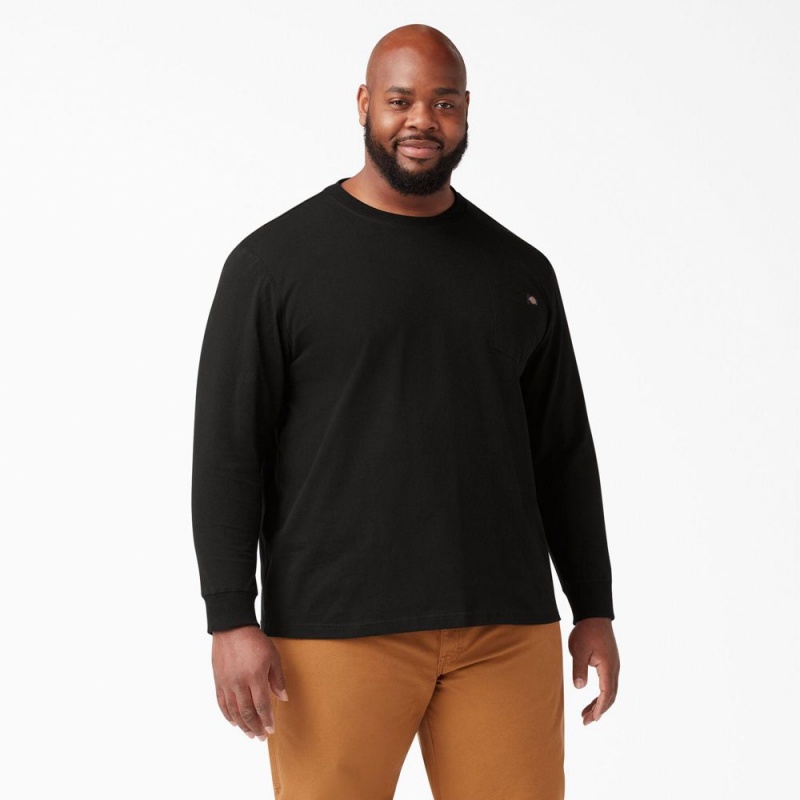 Men's Dickies Heavyweight Long Sleeve Pocket T-Shirt Black | 245638BEZ