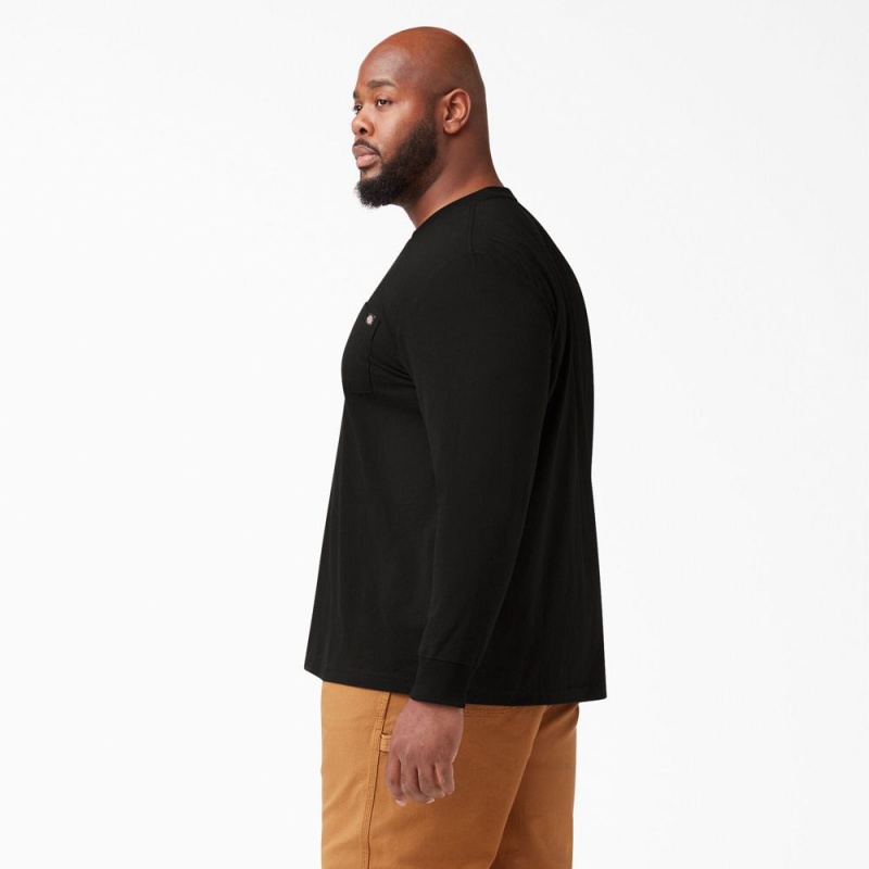 Men's Dickies Heavyweight Long Sleeve Pocket T-Shirt Black | 245638BEZ