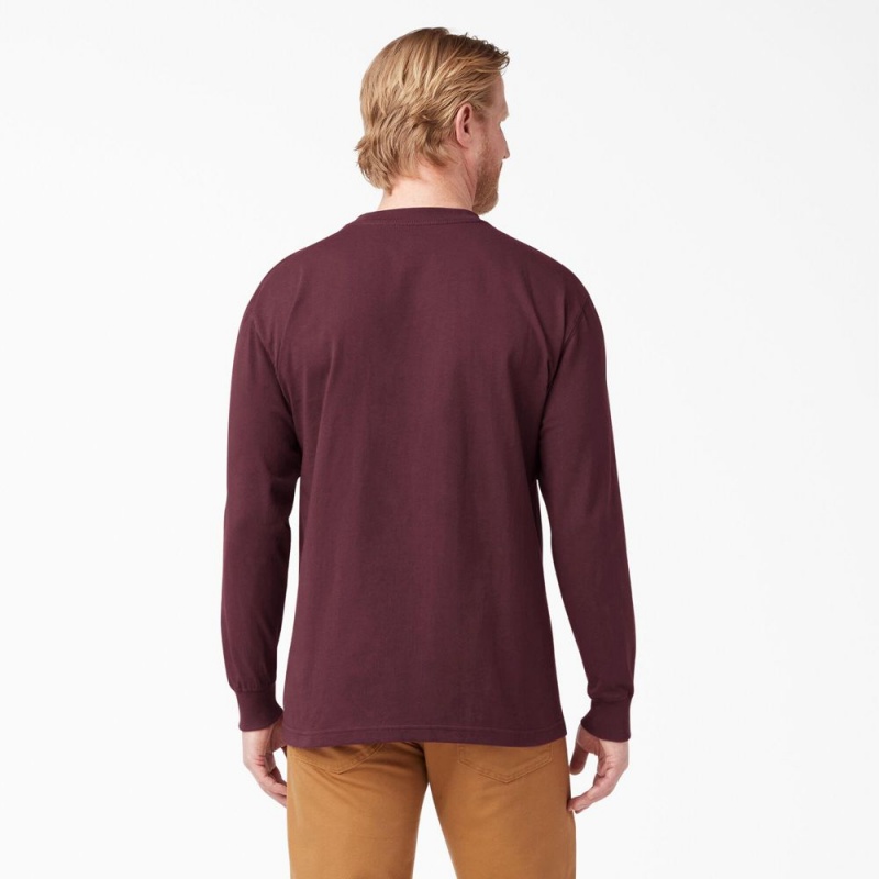 Men's Dickies Heavyweight Long Sleeve Pocket T-Shirt Burgundy | 354201ZFI