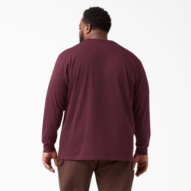 Men's Dickies Heavyweight Long Sleeve Pocket T-Shirt Burgundy | 354201ZFI