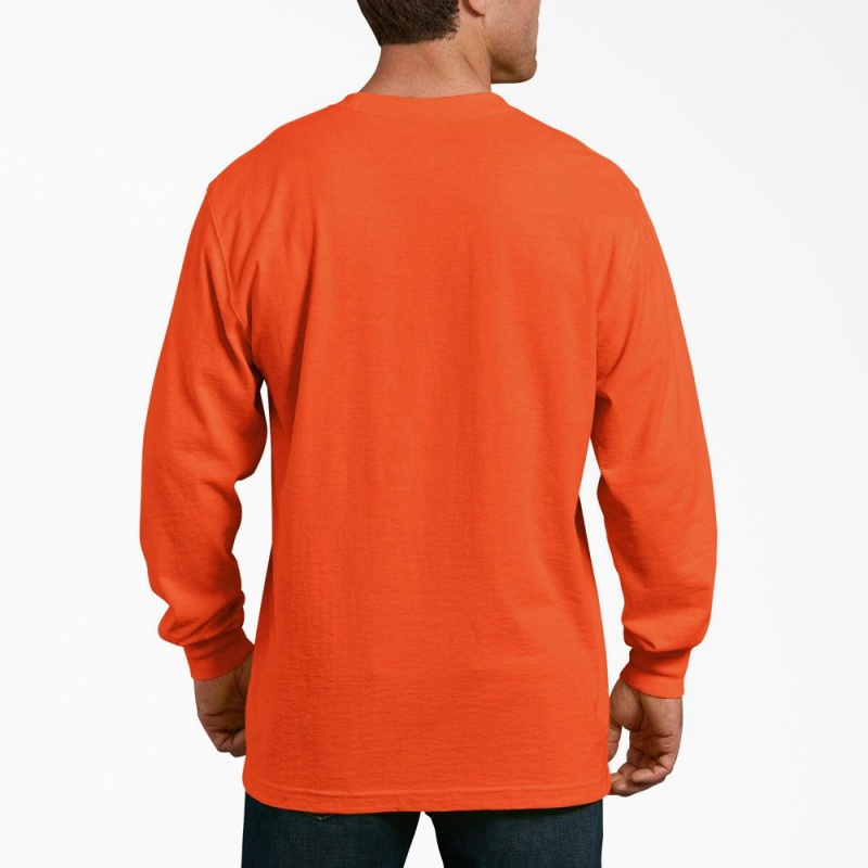 Men's Dickies Heavyweight Neon Long Sleeve Pocket T-Shirt Orange | 586427KPO