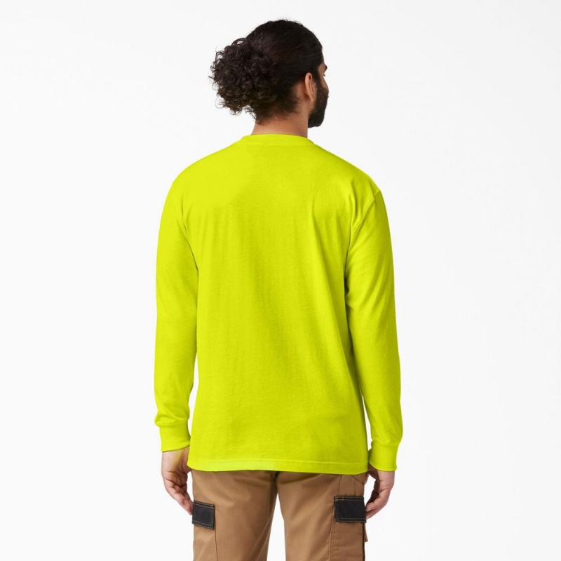 Men's Dickies Heavyweight Neon Long Sleeve Pocket T-Shirt Green | 704935VWM