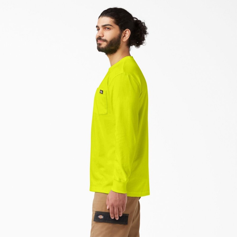 Men's Dickies Heavyweight Neon Long Sleeve Pocket T-Shirt Green | 704935VWM