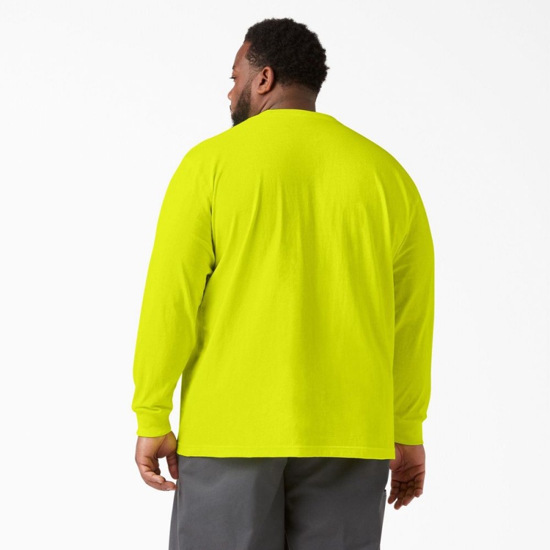 Men's Dickies Heavyweight Neon Long Sleeve Pocket T-Shirt Green | 704935VWM