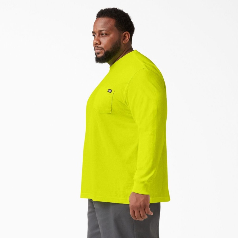 Men's Dickies Heavyweight Neon Long Sleeve Pocket T-Shirt Green | 704935VWM