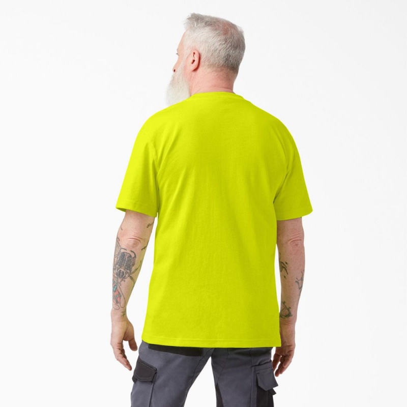 Men's Dickies Heavyweight Neon Short Sleeve Pocket T-Shirt Green | 495160ABQ