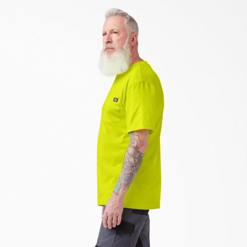 Men's Dickies Heavyweight Neon Short Sleeve Pocket T-Shirt Green | 495160ABQ