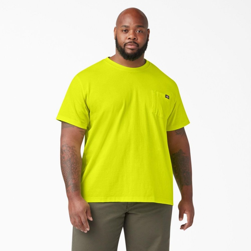 Men's Dickies Heavyweight Neon Short Sleeve Pocket T-Shirt Green | 495160ABQ