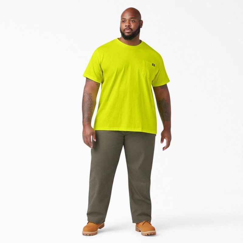 Men's Dickies Heavyweight Neon Short Sleeve Pocket T-Shirt Green | 495160ABQ