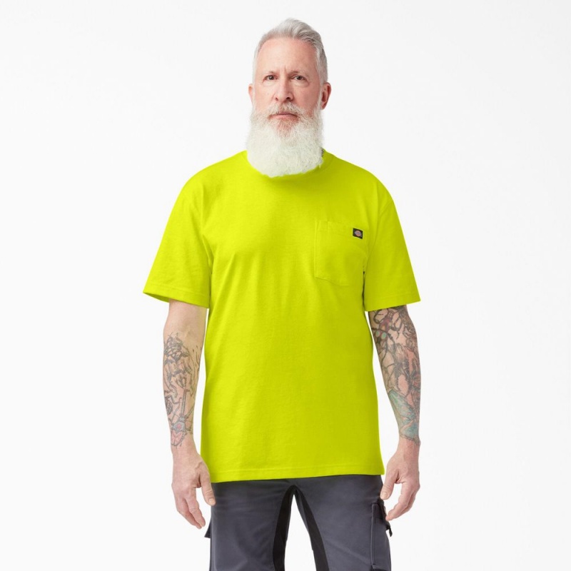 Men\'s Dickies Heavyweight Neon Short Sleeve Pocket T-Shirt Green | 495160ABQ