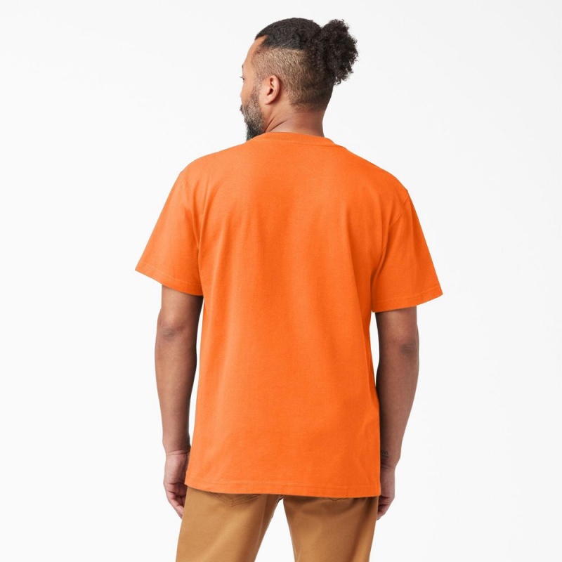 Men's Dickies Heavyweight Neon Short Sleeve Pocket T-Shirt Orange | 546710YTU